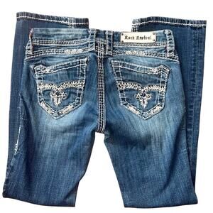 Mid Rise Rock Revival Jeans Amy Easy Boot Size 27 Style E8129E45R Sequin Studded